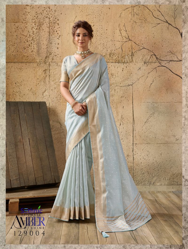 Sethnic Amber Shine Tissue Linen Zari Work Saree Catalog — Wholesale Sarees, Sethnic wholesale from Surat — view 9