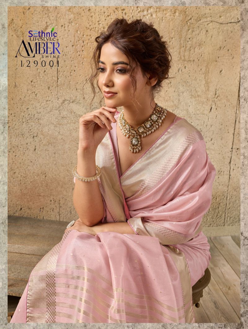 Sethnic Amber Shine Tissue Linen Zari Work Saree Catalog — Wholesale Sarees, Sethnic wholesale from Surat — view 11