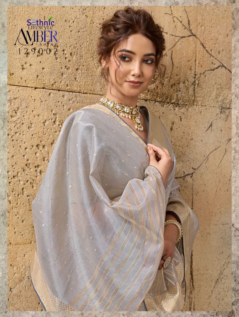 Sethnic Amber Shine Tissue Linen Zari Work Saree Catalog — Wholesale Sarees, Sethnic wholesale from Surat — view 3