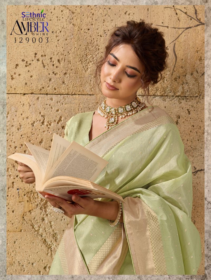 Sethnic Amber Shine Tissue Linen Zari Work Saree Catalog