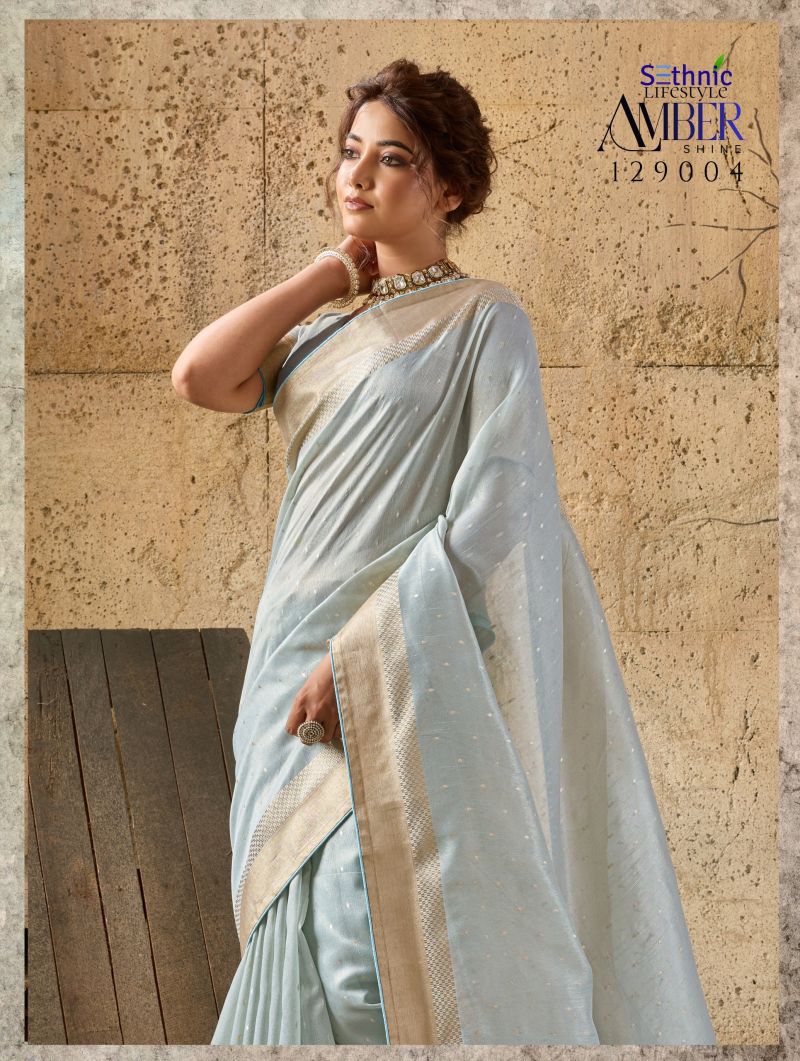 Sethnic Amber Shine Tissue Linen Zari Work Saree Catalog — Wholesale Sarees, Sethnic wholesale from Surat — view 4