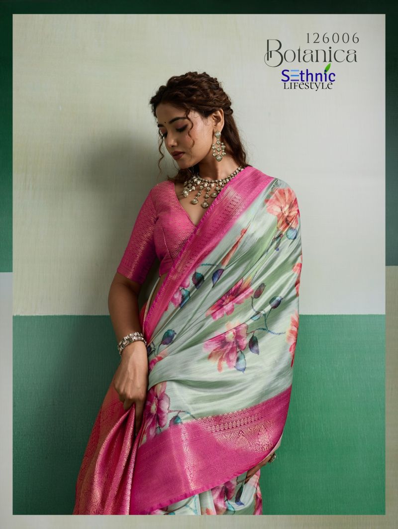 Sethnic Botanica Kanjivram Tissue Silk Floral Digital Printed Saree Catalog — Wholesale Sarees, Vardan Ethnic wholesale from Surat — view 12