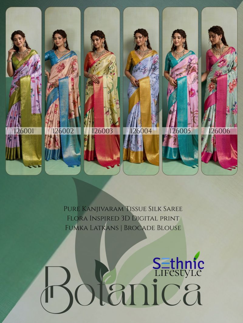Sethnic Botanica Kanjivram Tissue Silk Floral Digital Printed Saree Catalog — Wholesale Sarees, Vardan Ethnic wholesale from Surat — view 13