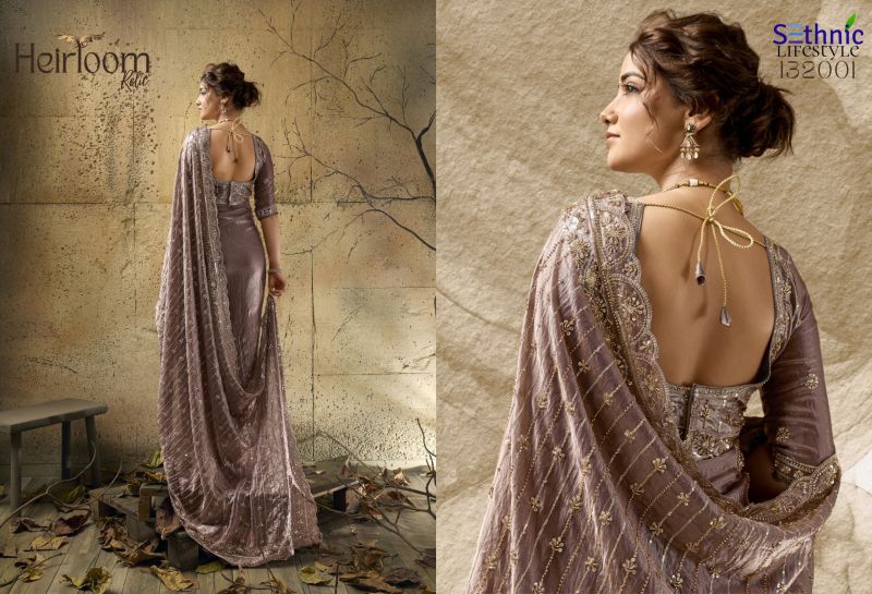 Sethnic Heirloom Relic Velvet Satin Zari Work Designer Saree — Wholesale Sarees, Sethnic Lifestyle wholesale from Surat — view 3