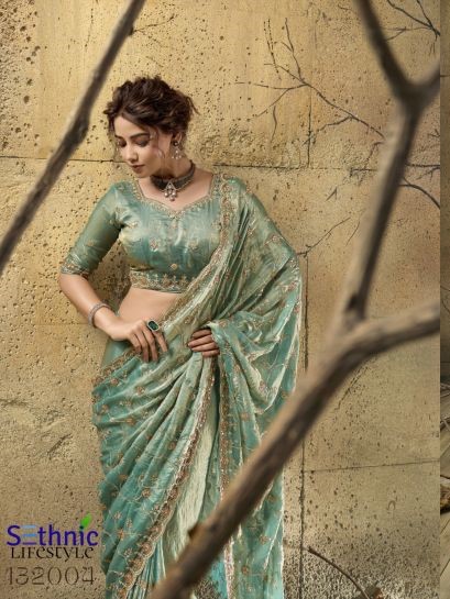 Sethnic Heirloom Relic Velvet Satin Zari Work Designer Saree