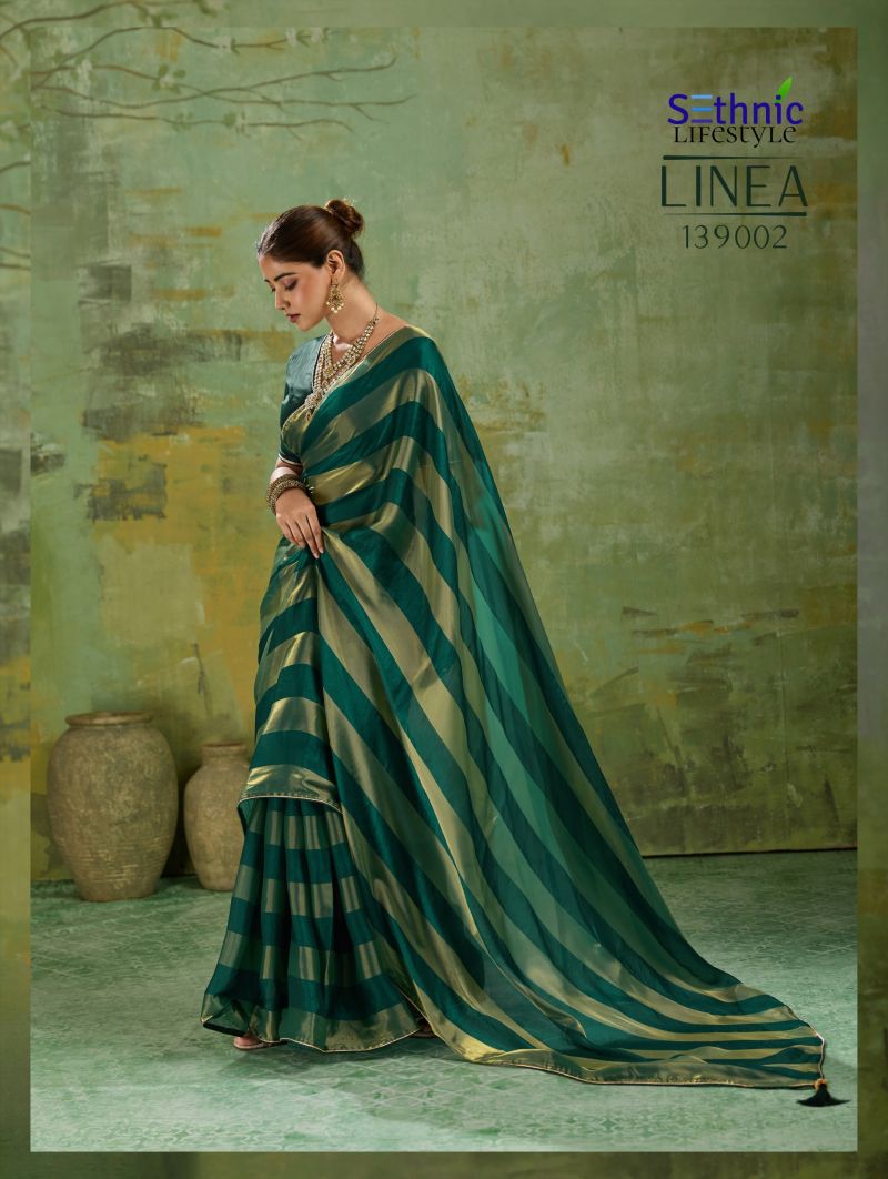 Sethnic Linea Velvet Satin Gold Patta Saree Catalog
