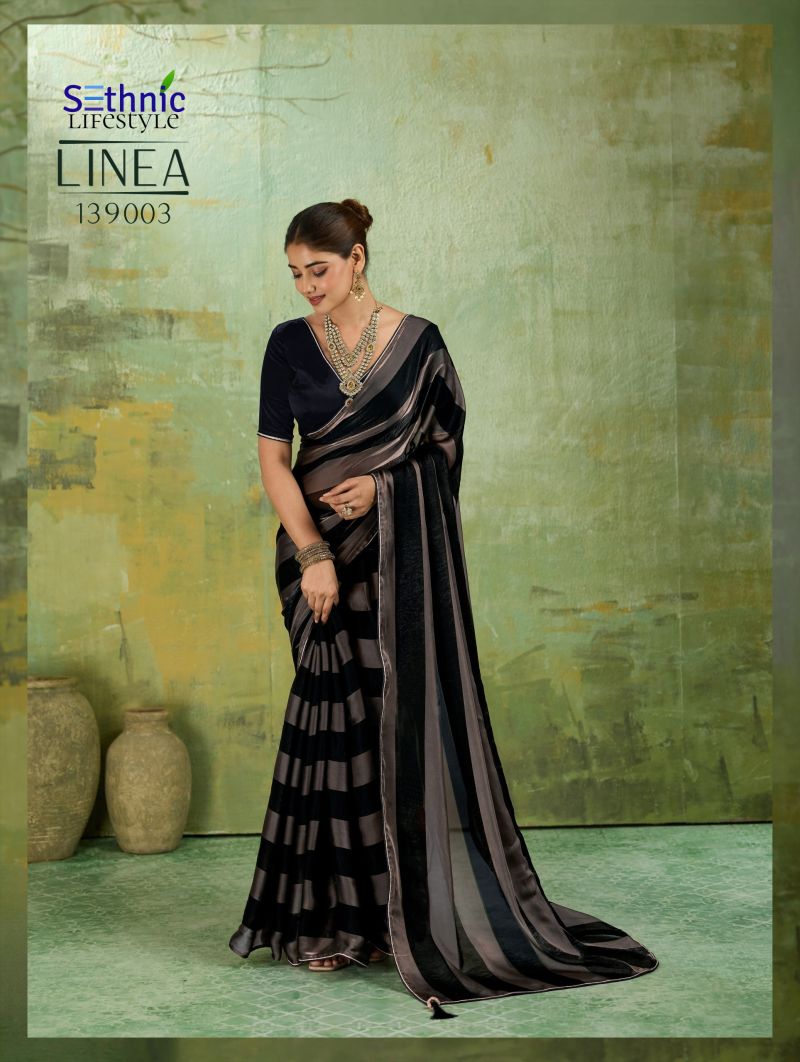 Sethnic Linea Velvet Satin Gold Patta Saree Catalog — Wholesale Sarees, Vardan Ethnic wholesale from Surat — view 2