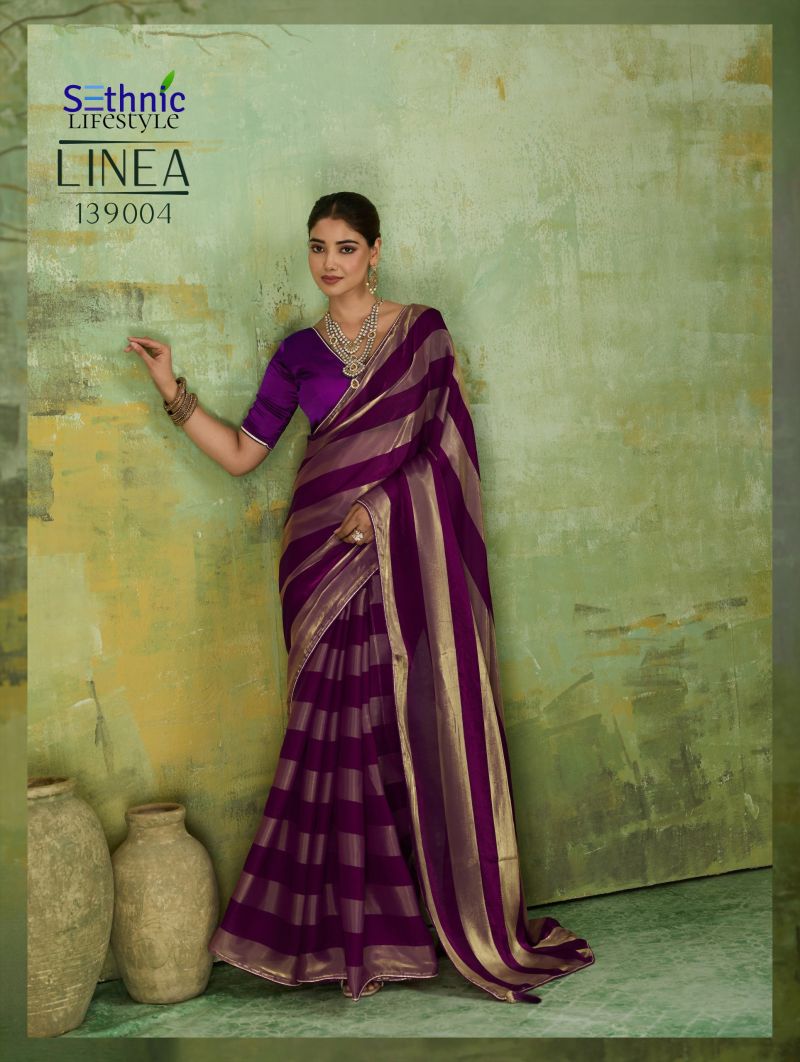 Sethnic Linea Velvet Satin Gold Patta Saree Catalog — Wholesale Sarees, Vardan Ethnic wholesale from Surat — view 3
