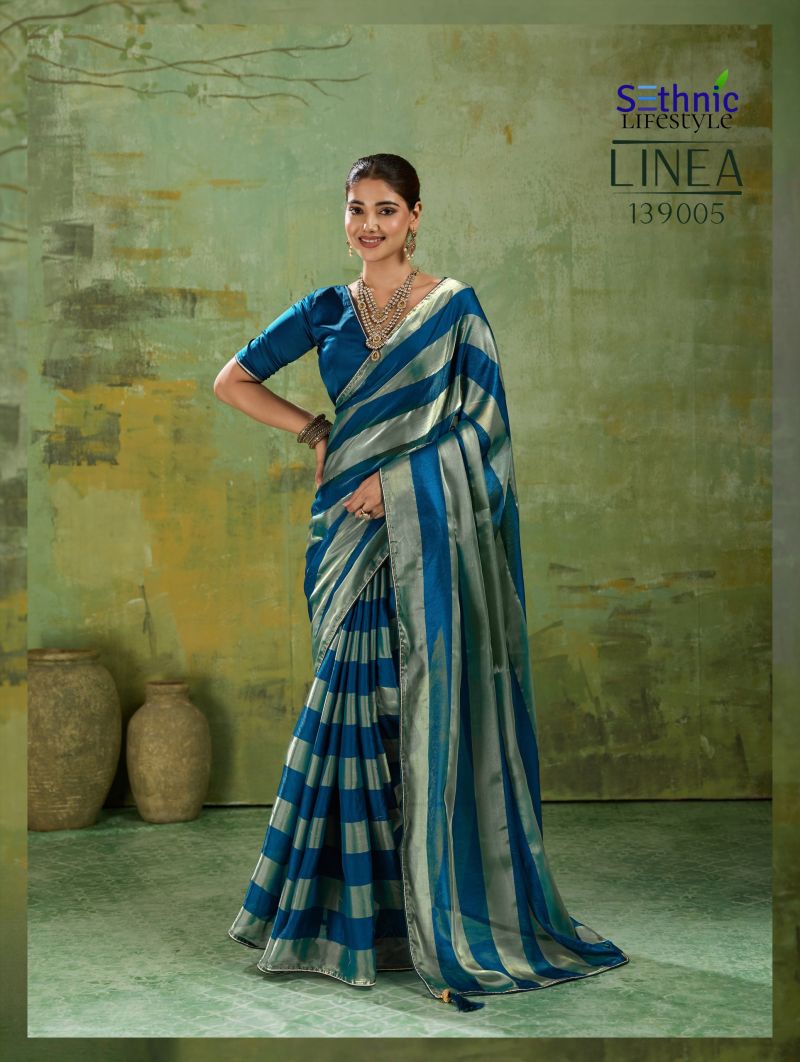 Sethnic Linea Velvet Satin Gold Patta Saree Catalog — Wholesale Sarees, Vardan Ethnic wholesale from Surat — view 4