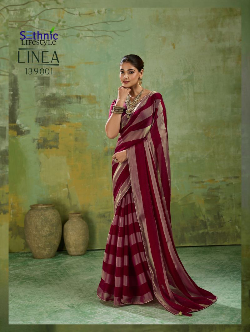 Sethnic Linea Velvet Satin Gold Patta Saree Catalog — Wholesale Sarees, Vardan Ethnic wholesale from Surat — view 5