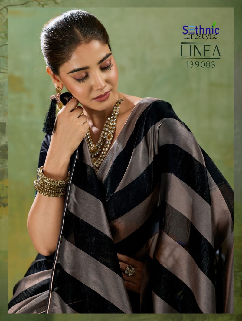 Sethnic Linea Velvet Satin Gold Patta Saree Catalog — Wholesale Sarees, Vardan Ethnic wholesale from Surat — view 6