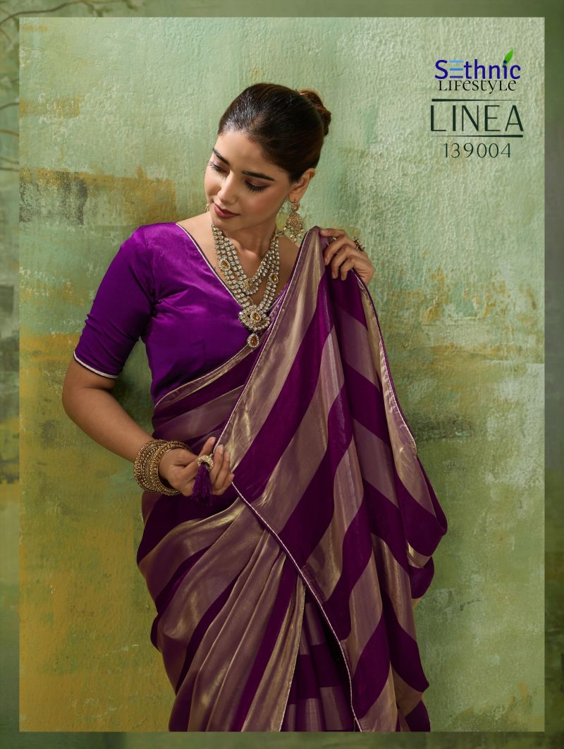 Sethnic Linea Velvet Satin Gold Patta Saree Catalog — Wholesale Sarees, Vardan Ethnic wholesale from Surat — view 7