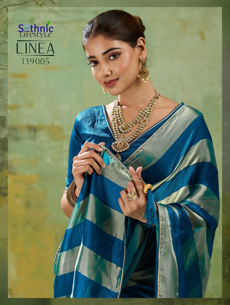 Sethnic Linea Velvet Satin Gold Patta Saree Catalog — Wholesale Sarees, Vardan Ethnic wholesale from Surat — view 8