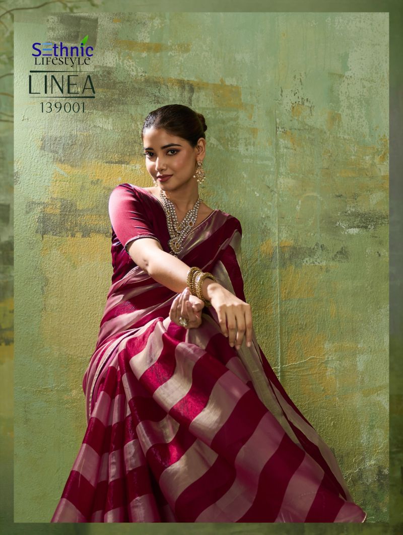 Sethnic Linea Velvet Satin Gold Patta Saree Catalog — Wholesale Sarees, Vardan Ethnic wholesale from Surat — view 9