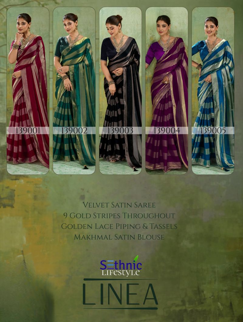 Sethnic Linea Velvet Satin Gold Patta Saree Catalog — Wholesale Sarees, Vardan Ethnic wholesale from Surat — view 11