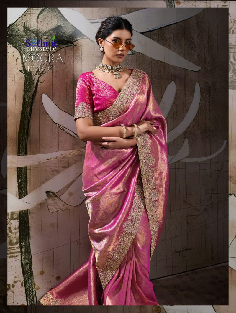 Sethnic Moora Banarasi Jacquard Silk Zarkan Hand Work Saree Catalog — Wholesale, Vardan Ethnic wholesale from Surat — view 2