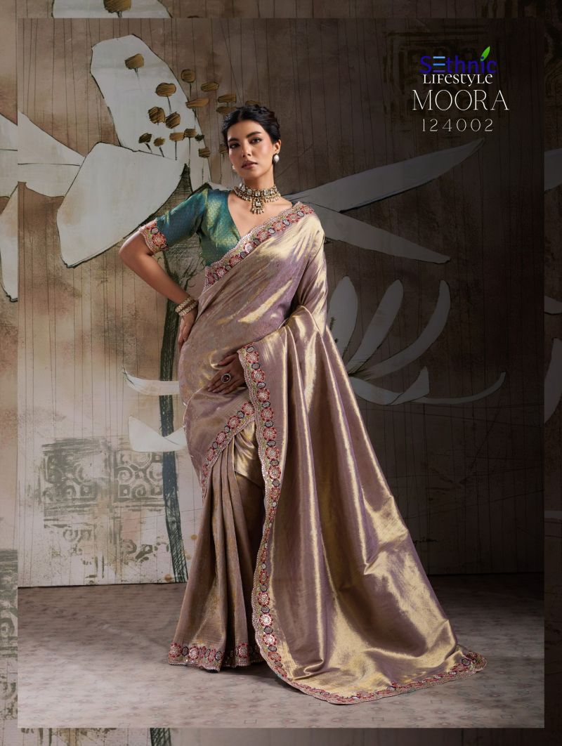 Sethnic Moora Banarasi Jacquard Silk Zarkan Hand Work Saree Catalog — Wholesale, Vardan Ethnic wholesale from Surat — view 3