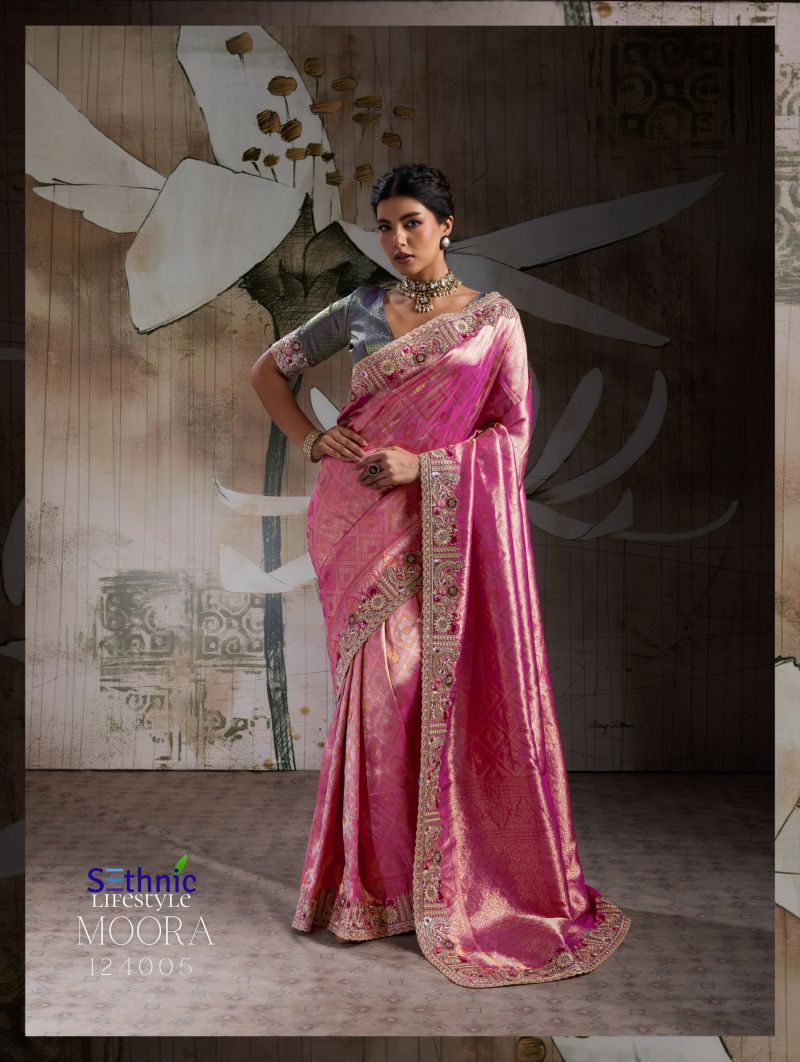 Sethnic Moora Banarasi Jacquard Silk Zarkan Hand Work Saree Catalog