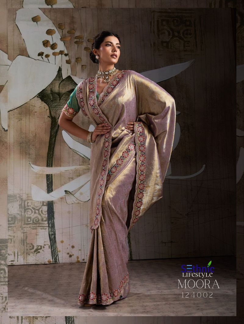 Sethnic Moora Banarasi Jacquard Silk Zarkan Hand Work Saree Catalog — Wholesale, Vardan Ethnic wholesale from Surat — view 5