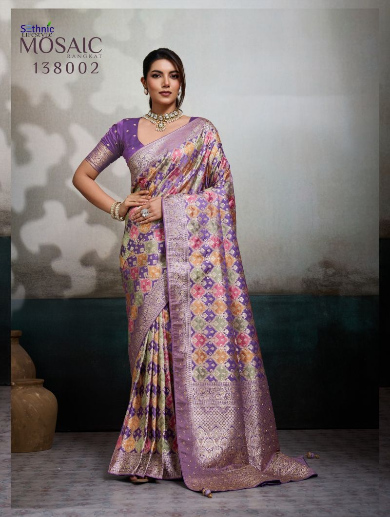 Sethnic Mosaic Satin Jacquard And Smooth Hand Dyed Saree Catalog — Wholesale Sarees, Vardan Ethnic wholesale from Surat — view 4
