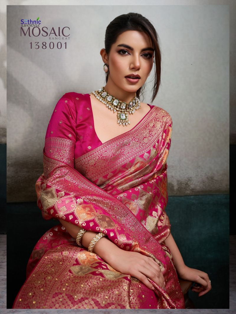 Sethnic Mosaic Satin Jacquard And Smooth Hand Dyed Saree Catalog
