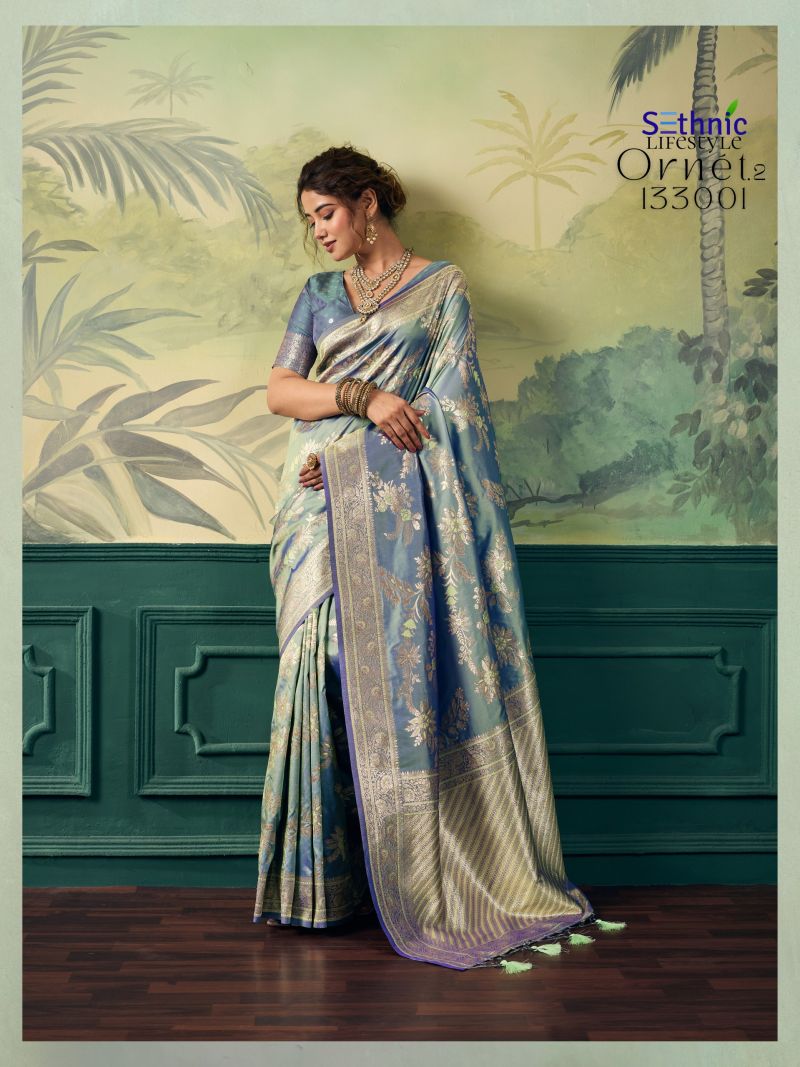 Sethnic Ornet Vol 2 Two Tone Banarasi Silk Zari Saree — Wholesale Sarees, Sethnic Lifestyle wholesale from Surat — view 11