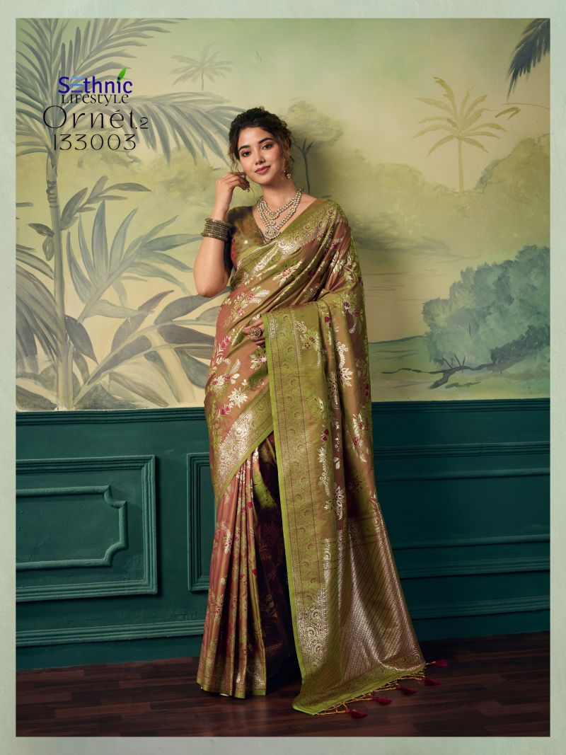 Sethnic Ornet Vol 2 Two Tone Banarasi Silk Zari Saree — Wholesale Sarees, Sethnic Lifestyle wholesale from Surat — view 10