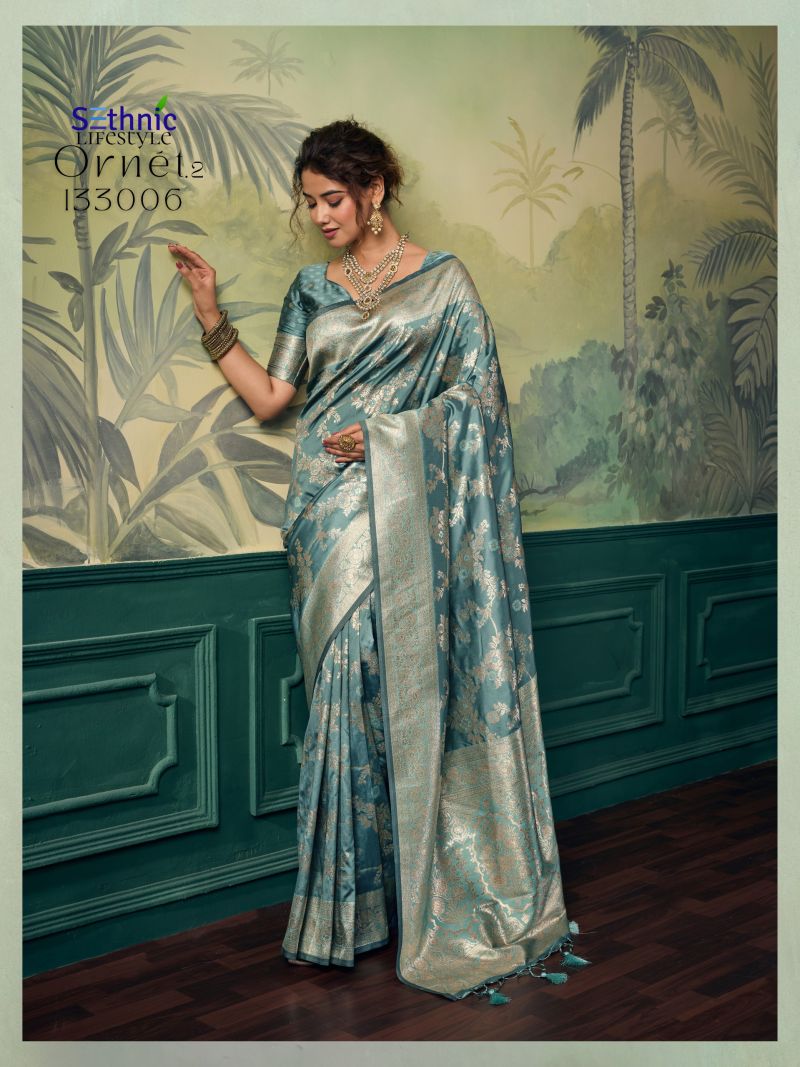 Sethnic Ornet Vol 2 Two Tone Banarasi Silk Zari Saree — Wholesale Sarees, Sethnic Lifestyle wholesale from Surat — view 7