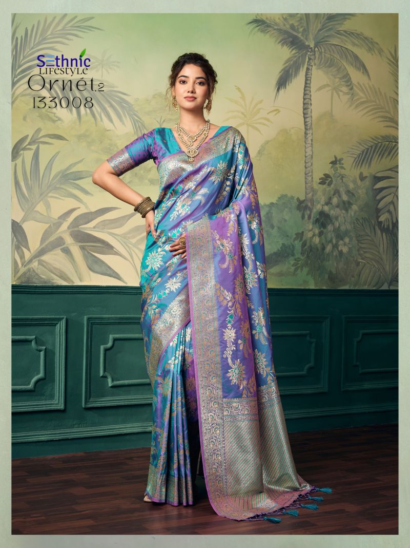Sethnic Ornet Vol 2 Two Tone Banarasi Silk Zari Saree — Wholesale Sarees, Sethnic Lifestyle wholesale from Surat — view 5