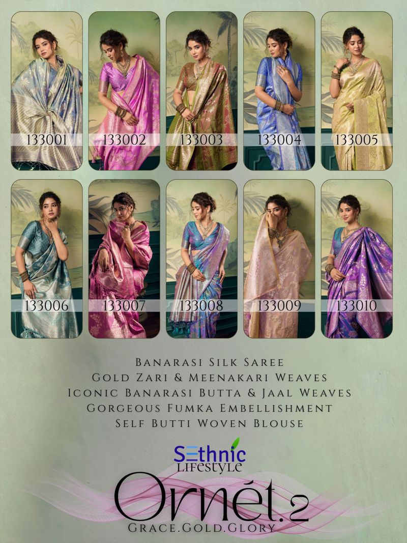 Sethnic Ornet Vol 2 Two Tone Banarasi Silk Zari Saree — Wholesale Sarees, Sethnic Lifestyle wholesale from Surat — view 12