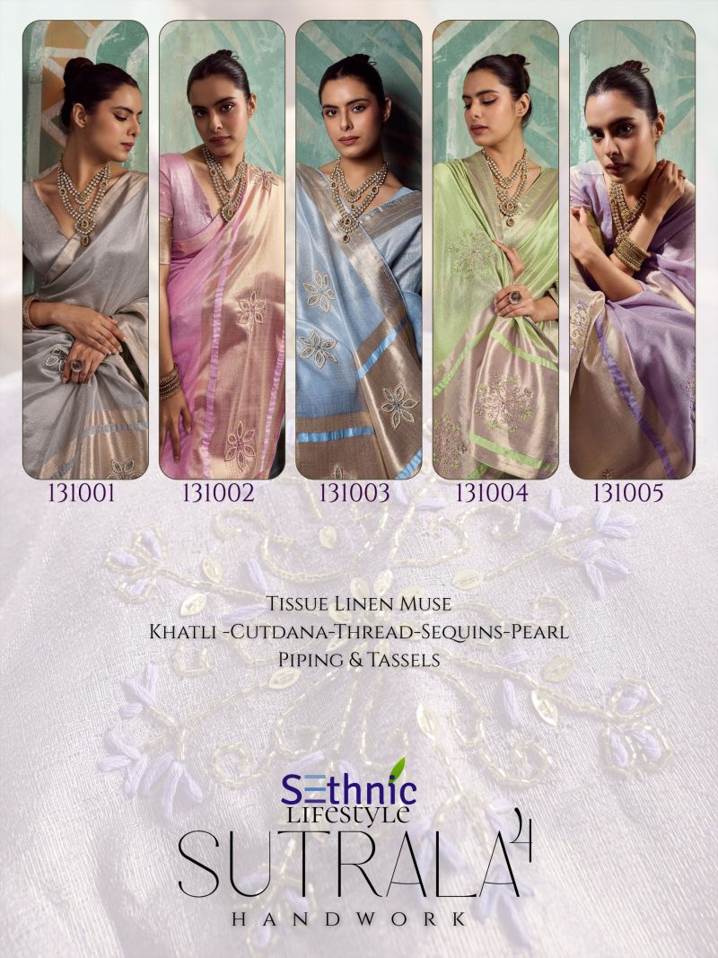 Sethnic Sutrala Vol 4 Tissue Cotton HandWork Saree Catalog — Wholesale Sarees, Sethnic Lifestyle wholesale from Surat — view 5