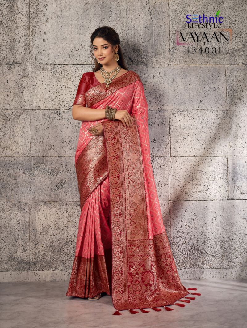 Sethnic Vayaan Banarasi Silk Zari Work Motif Patta Saree Catalog