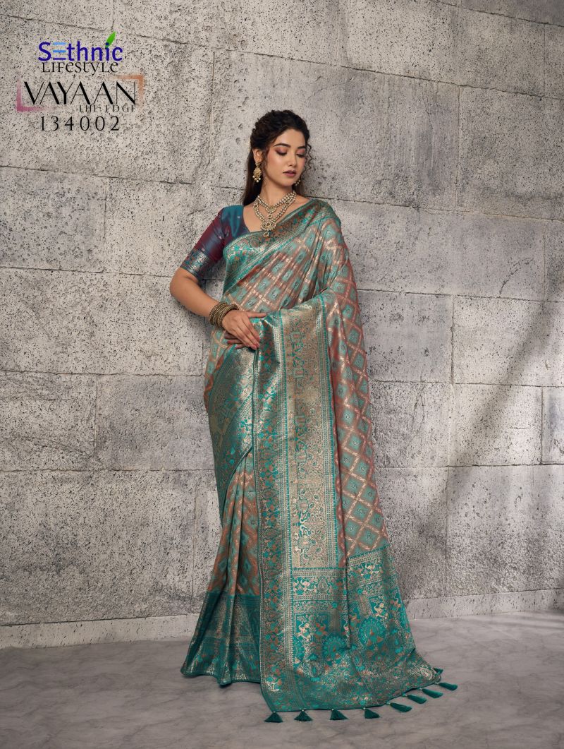 Sethnic Vayaan Banarasi Silk Zari Work Motif Patta Saree Catalog — BASES ON OCCASION, Vardan Ethnic wholesale from Surat — view 2
