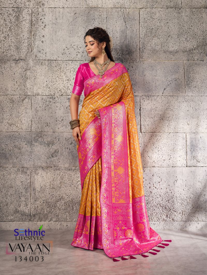 Sethnic Vayaan Banarasi Silk Zari Work Motif Patta Saree Catalog — BASES ON OCCASION, Vardan Ethnic wholesale from Surat — view 3