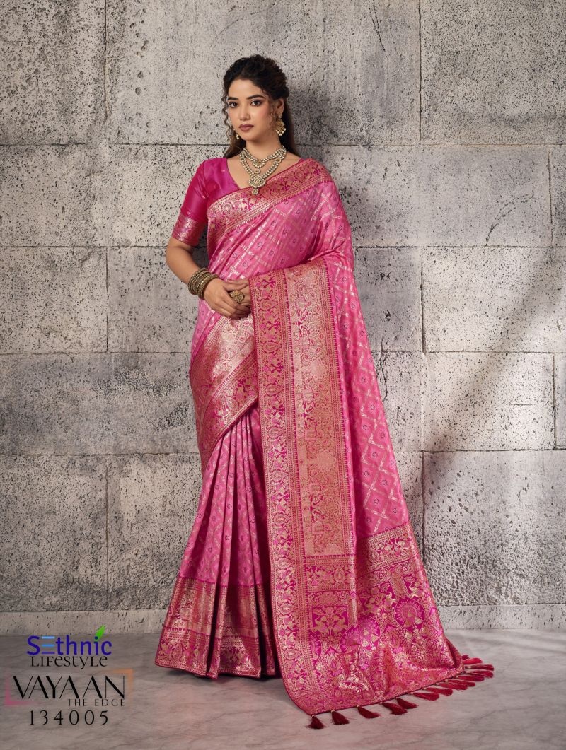 Sethnic Vayaan Banarasi Silk Zari Work Motif Patta Saree Catalog — BASES ON OCCASION, Vardan Ethnic wholesale from Surat — view 5