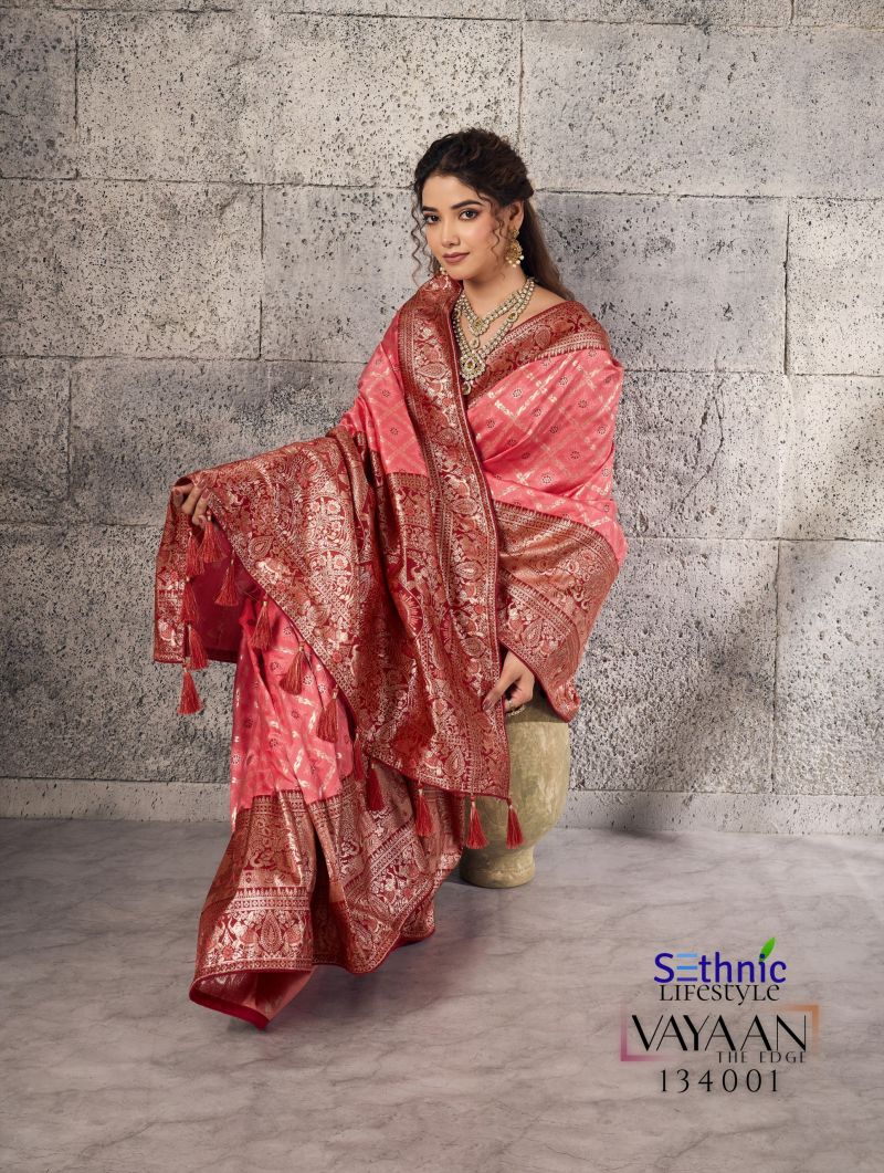 Sethnic Vayaan Banarasi Silk Zari Work Motif Patta Saree Catalog — BASES ON OCCASION, Vardan Ethnic wholesale from Surat — view 6