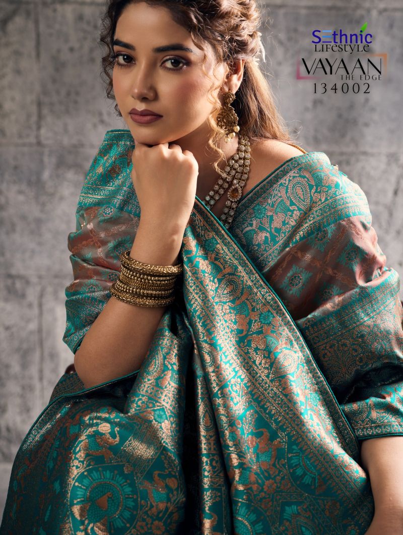 Sethnic Vayaan Banarasi Silk Zari Work Motif Patta Saree Catalog — BASES ON OCCASION, Vardan Ethnic wholesale from Surat — view 7