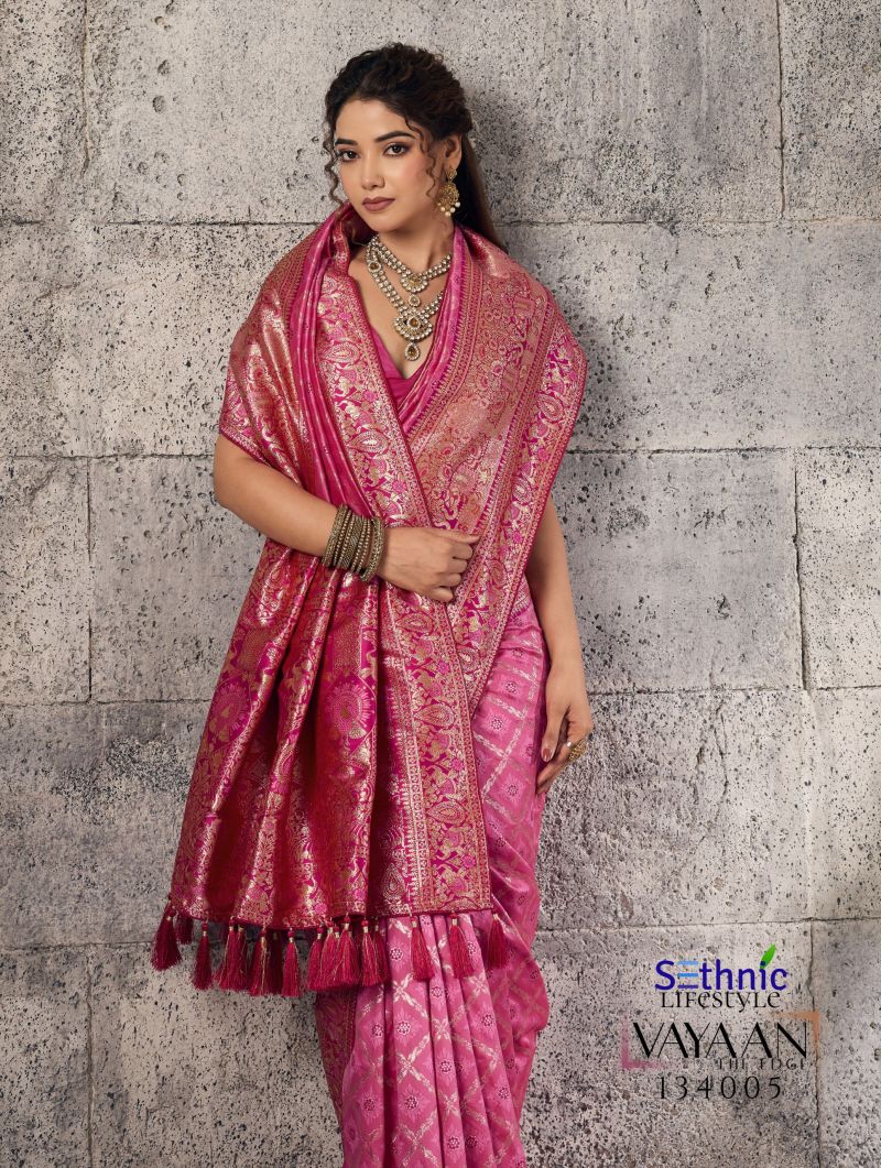 Sethnic Vayaan Banarasi Silk Zari Work Motif Patta Saree Catalog — BASES ON OCCASION, Vardan Ethnic wholesale from Surat — view 10