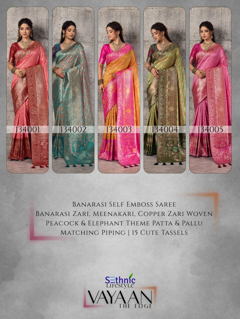 Sethnic Vayaan Banarasi Silk Zari Work Motif Patta Saree Catalog — BASES ON OCCASION, Vardan Ethnic wholesale from Surat — view 11