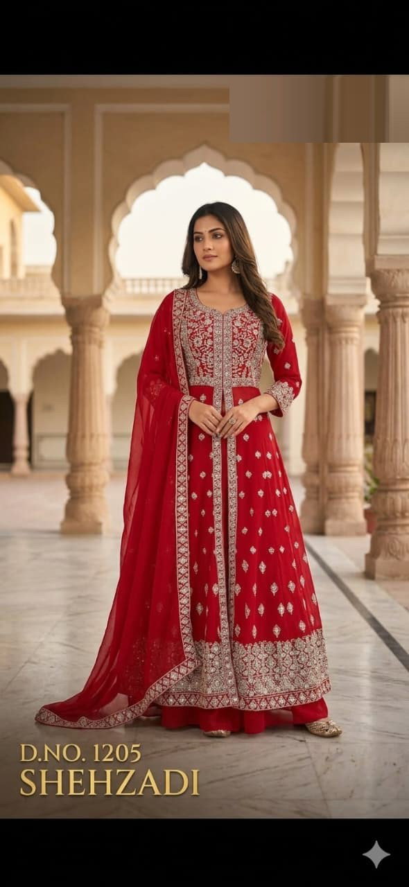Shehzadi Ka 1205 Georgette Embroidered Gown With Dupatta Set
