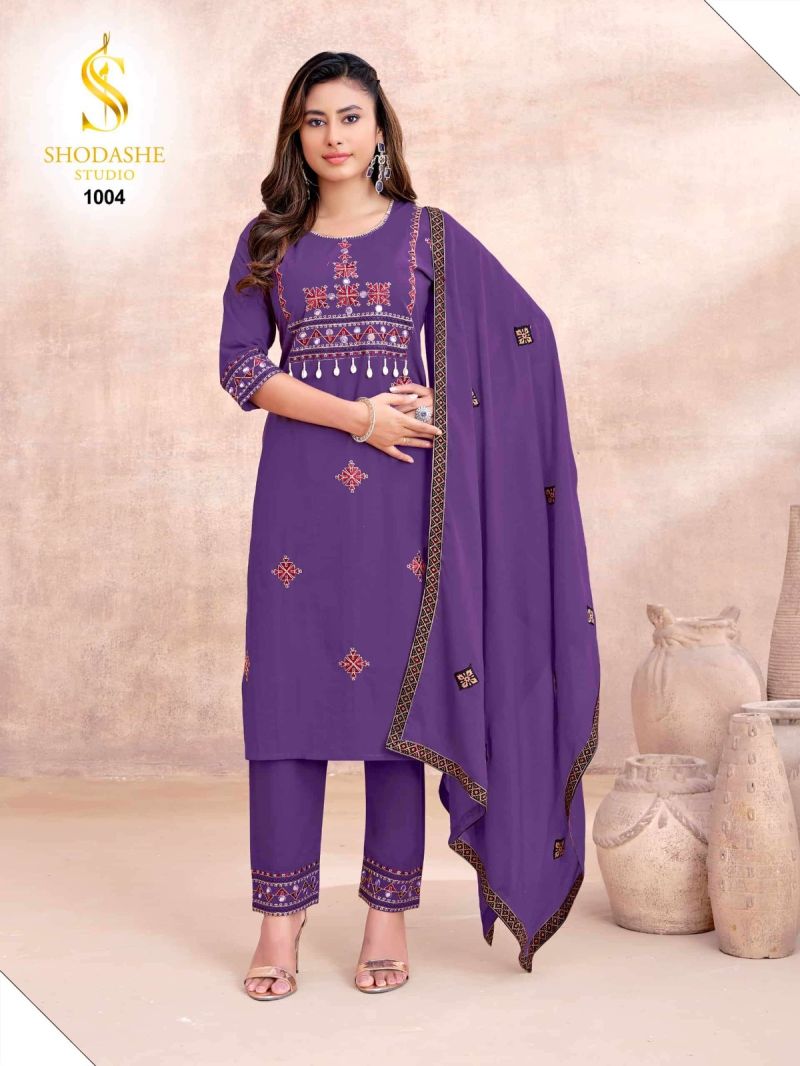 Shodashe Kesar Ajrakh Cotton Thread worked Readymade Salwar Suit