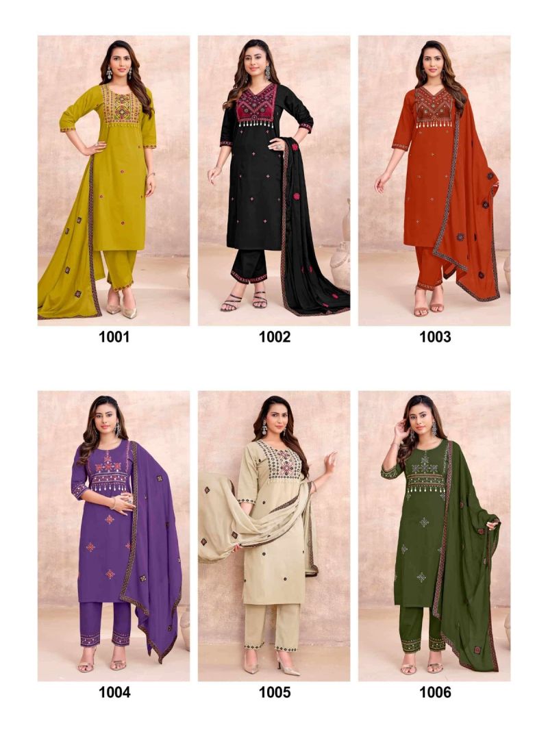 Shodashe Kesar Ajrakh Cotton Thread worked Readymade Salwar Suit — Wholesale Kurtis, MPA wholesale from Surat — view 4