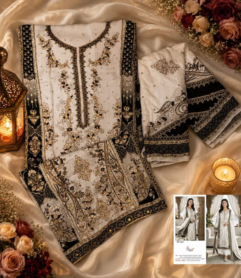 Shree Kt 351 Black And White Viscose Maslin Digital Printed Salwar Kameez Catalog — Wholesale Dress Material, Vardan Ethnic wholesale from Surat — view 3