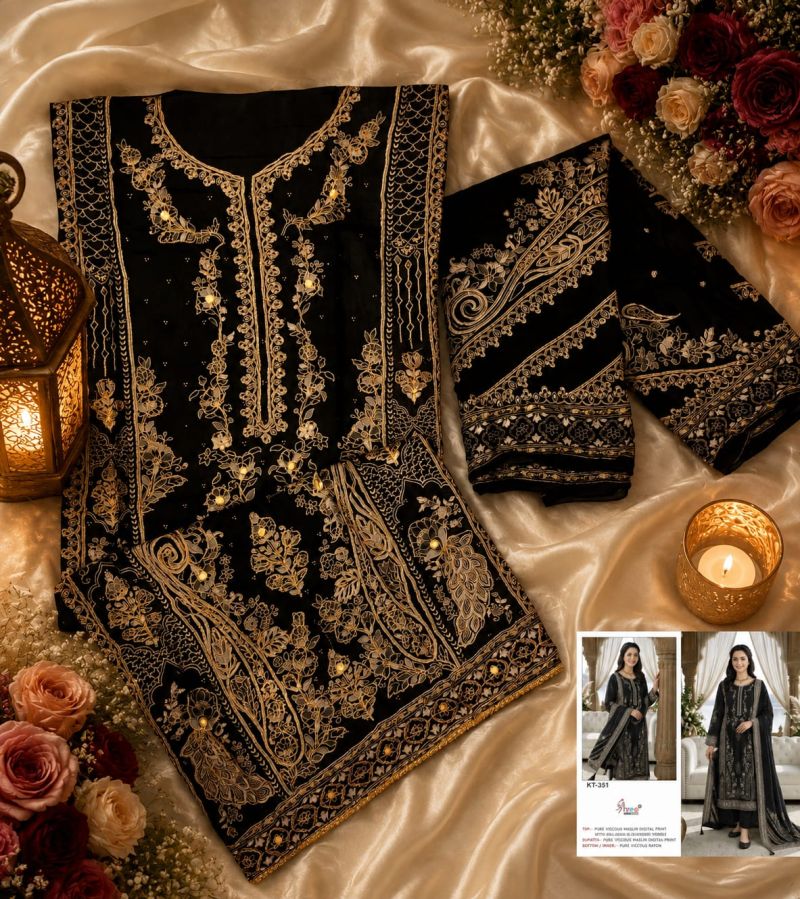 Shree Kt 351 Black And White Viscose Maslin Digital Printed Salwar Kameez Catalog — Wholesale Dress Material, Vardan Ethnic wholesale from Surat — view 4