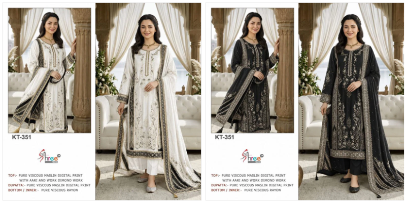 Shree Kt 351 Black And White Viscose Maslin Digital Printed Salwar Kameez Catalog — Wholesale Dress Material, Vardan Ethnic wholesale from Surat — view 5