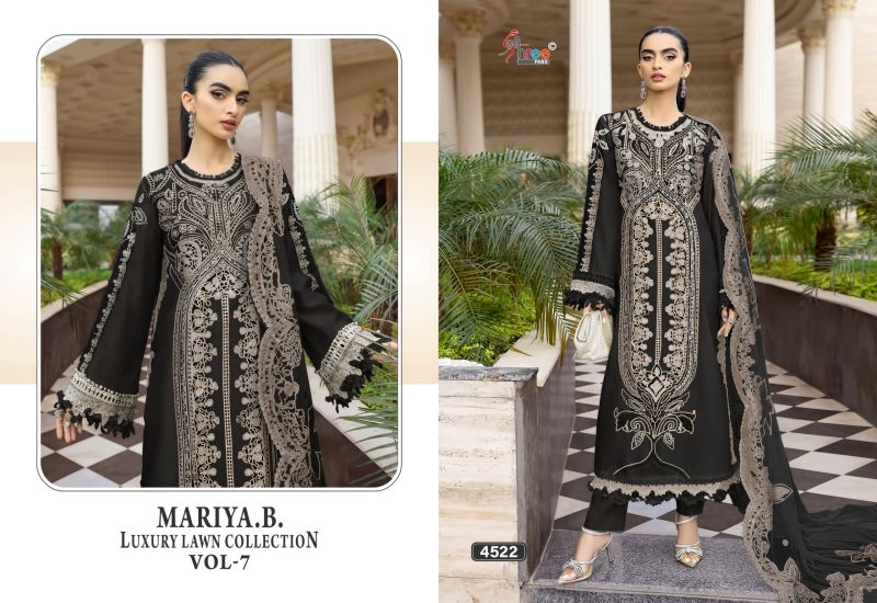 Shree Mariya B Luxury Lawn Collection Vol 7 Chiffon Dupatta Cotton Embroidered Salwar Kameez — Cotton Dress Material, Vardan Ethnic wholesale from Surat — view 3