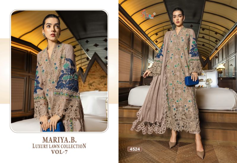 Shree Mariya B Luxury Lawn Collection Vol 7 Chiffon Dupatta Cotton Embroidered Salwar Kameez — Cotton Dress Material, Vardan Ethnic wholesale from Surat — view 4