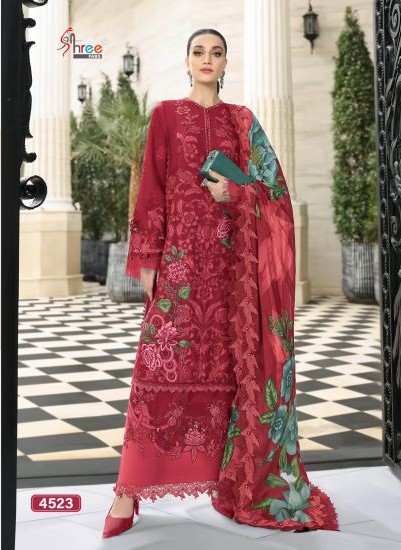 Shree Mariya B Luxury Lawn Collection Vol 7 Chiffon Dupatta Cotton Embroidered Salwar Kameez