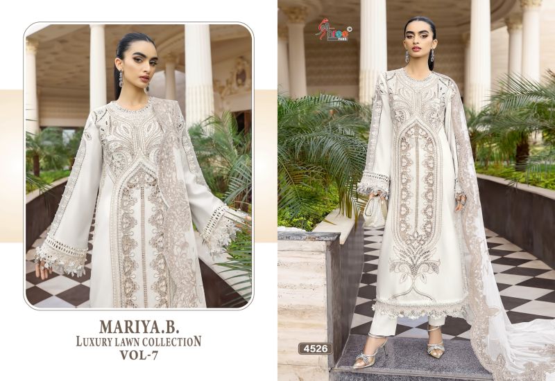 Shree Mariya B Luxury Lawn Collection Vol 7 Chiffon Dupatta Cotton Embroidered Salwar Kameez — Cotton Dress Material, Vardan Ethnic wholesale from Surat — view 5