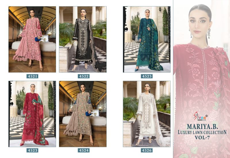 Shree Mariya B Luxury Lawn Collection Vol 7 Chiffon Dupatta Cotton Embroidered Salwar Kameez — Cotton Dress Material, Vardan Ethnic wholesale from Surat — view 6